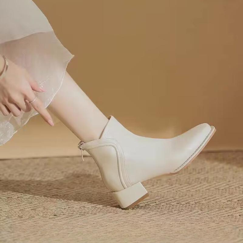 2024 Ботинки с квадратным носком, женские, тонкие, ботильоны, модные, на высоком каблуке, элегантные, с молнией сзади, короткие, зимняя женская обувь