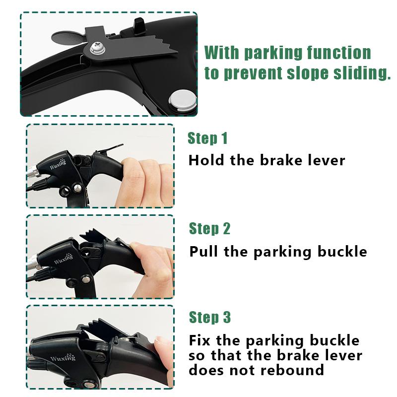Black Brake Lever 212.5cm Wire Length E-Bike Brake Handles Prevent Slope Sliding Ebike Conversion Part with Parking Function