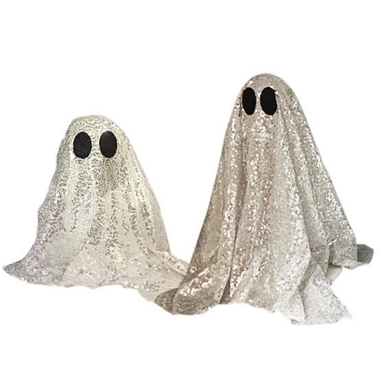 Yousheng Sequin Fabric Ghost Tabletop Decor Halloween Shiny Ghost Figurine for Halloween Bedroom Desktop Home Decor
