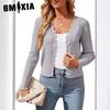 Wooden Ear Edge V-neck Long Sleeve Sweater Jacket Early Autumn Top Design Sense Short Knit Cardigan for Women