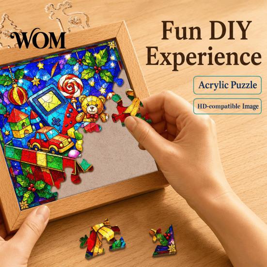 Decorative Lighted Puzzle Art DIY Acrylic LED Night Light, Christmas Town Jigsaw Lamp, Hand Light Assembled for Bedroom Desktop Warm White Lighting