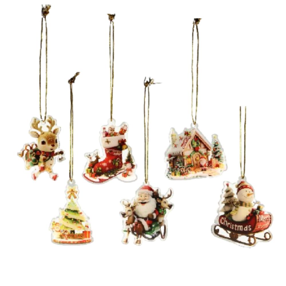 6Pcs Creative Christmas Decoration Pendant Santa Christmas Tree Hanging Ornament Garden