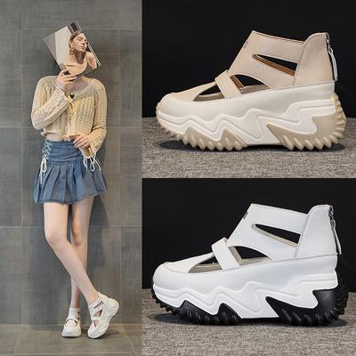 Z8805 увеличение внутренней высоты 7 кожаные папины кроссовки женские, летние новые универсальные на толстой подошве маффины