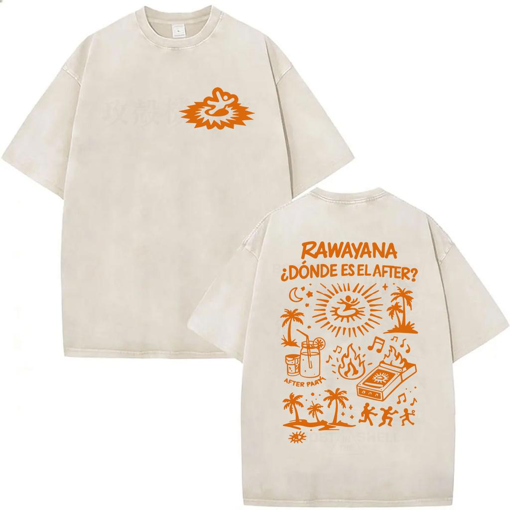 Vintage Washed Rawayana Donde Es El After Album Print TShirt Men Women Hip Hop Pop Music Short Sleeve T Shirt Streetwear