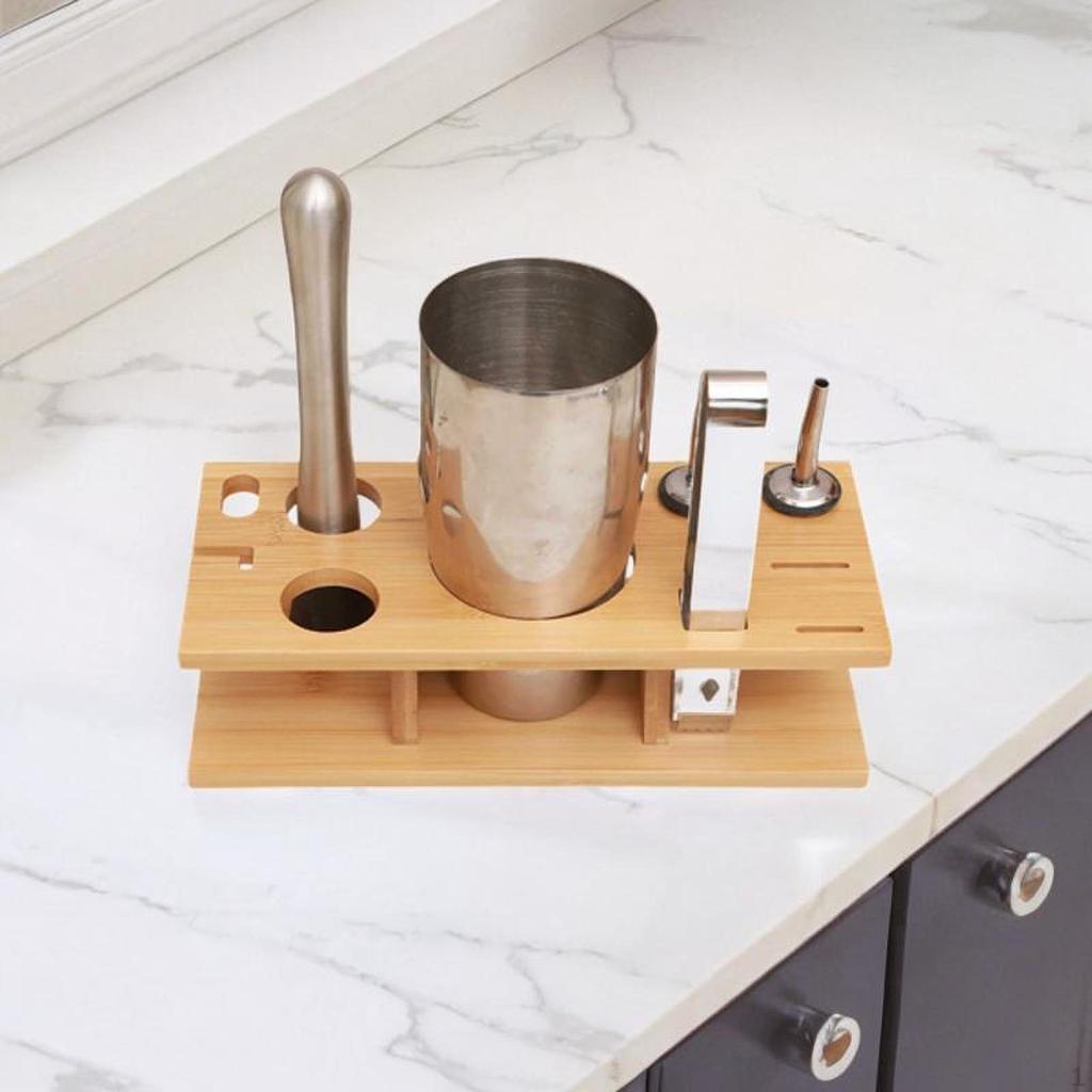 Cocktail Shaker Set Wooden Stand Bartender Kits Storage Rack Equipment Practical Desktop Organizer