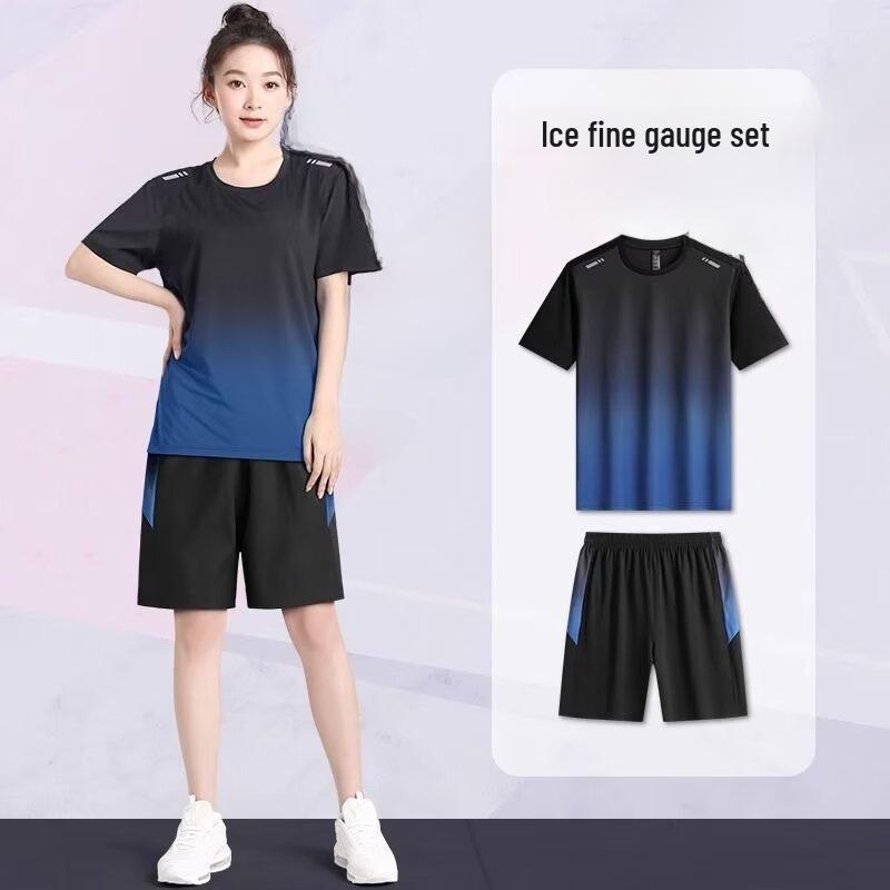 Унисекс быстросохнущий повседневный беговой костюм Ice Silk - большой размер, короткий рукав