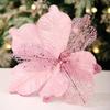 New 26CM Artificial Poinsettia Flower Sequins Sparkling Simulation Flowers Glitter Christmas Glitter Flower New Year Festival