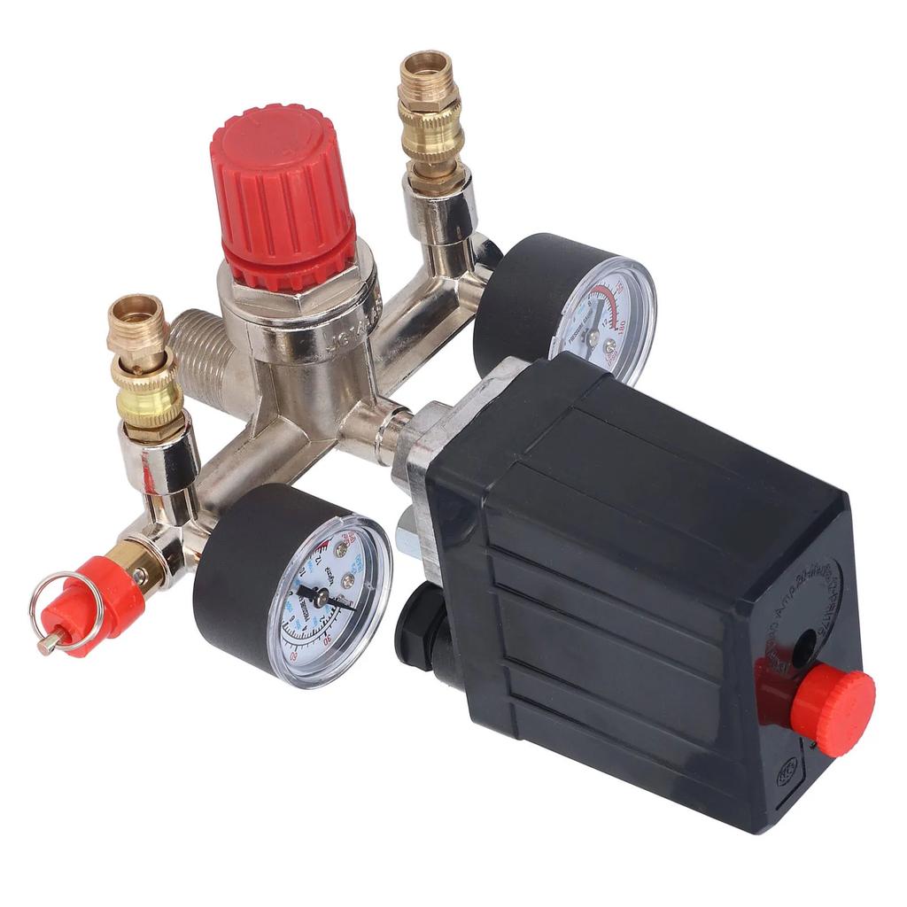 90-120PSI AC Air Compressor Pressure Switch Valve Control Kit Vertical Switch Manifold Regulator Gauges Safety Valve