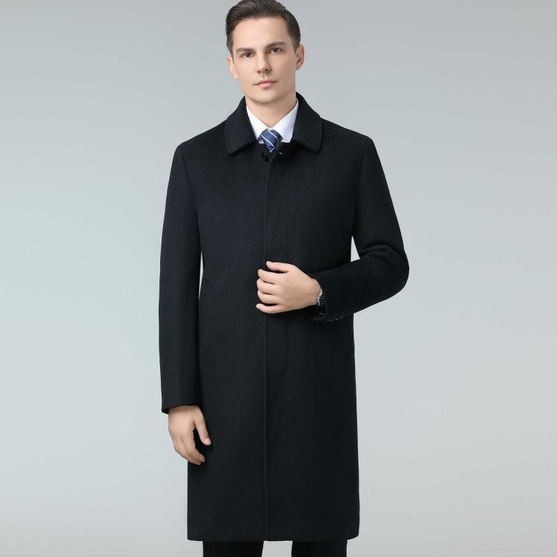 Cashmere Coat Men's Long Knee-length Woolen Down Lining Coat Middle-aged Dad Winter Coat Lapel Thickened Windbreaker