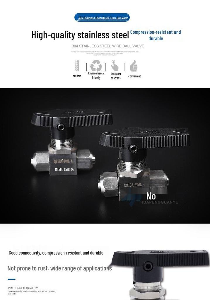 304/316 Stainless Steel Quick Turn Ball Valve with Silicone PTFE Tube & PU Quick Connect, Model Q91SA