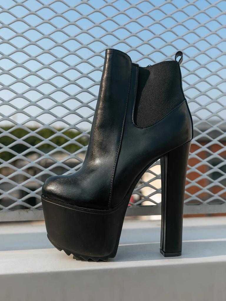 Модные туфли на высоком каблуке 16 см, женские туфли на платформе с эластичной резинкой и боковой молнией, черные ботильоны Zapatos Para Mujeres