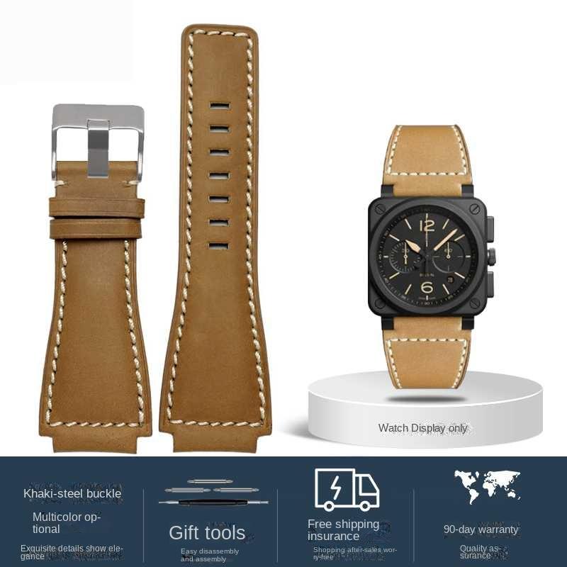 Для Bell Ross B&R BR-01 BR-03 Мужской ремешок для часов из натуральной кожи коровья кожа 35-24 мм выпуклый водонепроницаемый ремешок из силиконовой резины Инструмент