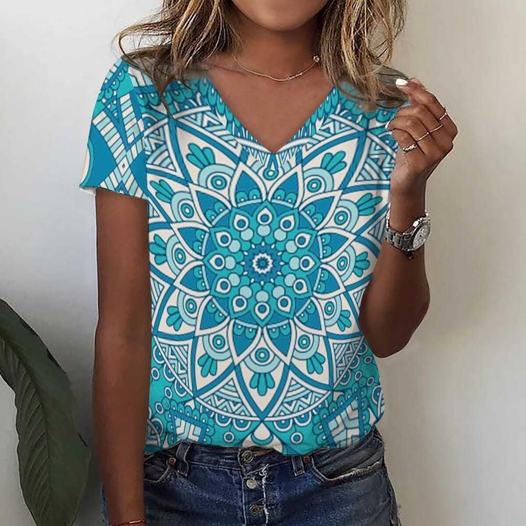 Футболка с 3D-принтом и цветочным принтом в виде тропических листьев, летние женские футболки с V-образным вырезом, топы Y2k, уличная одежда, футболки больших размеров в стиле Харадзюку, женская одежда