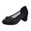 New Women's Shoes Soft Leather Black Light Work Shoes Low Top Round Head Thick Heel Women's Leather Shoes Handmade Beaded Mother Shoes