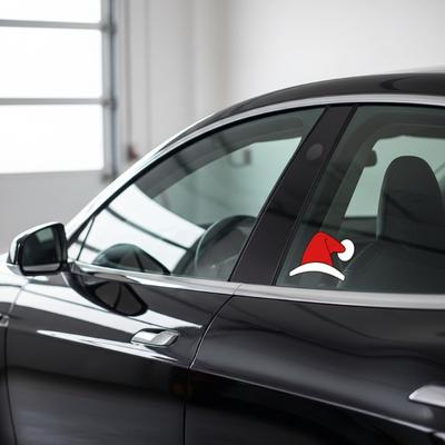Праздничная Шапка Санты Наклейки на Переднюю Решетку Автомобиля Рождественская Тематическая Декорация Водонепроницаемые Устойчивые к Солнцу для Праздничного Настроения
