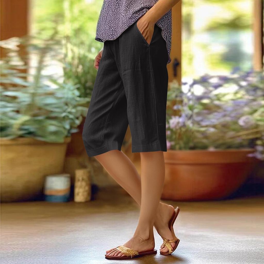 Женские однотонные повседневные брюки с высокой талией, спортивные брюки, шорты 1/2