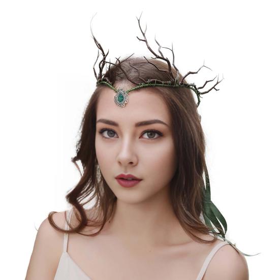 Повязка на голову с короной из цветов феи, регулируемый размер, диадема с лесным цветочным принтом для женщин и девочек, реквизит для косплея на Хэллоуин, свадьбу, фотосессию
