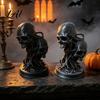 Window Display Ornaments 3D Printed Double Skull Ornament Resin Twisted Skeleton Figurine Gothic Desktop Small Sculptures Statue for Halloween Home