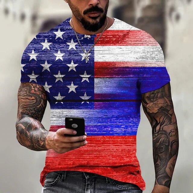 Summer T-shirt Men Short 3D Print Fashion Tops Casual Tee American Flag Harajuku Sleeve Shirts Oversize T-shirt Street Clothing