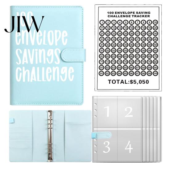 Saving Money Challenge Book 100 Envelope Savings Kit PU Binder with Numbered Pockets 100-day And Progress Trackers A5 Budget Planner for Couples