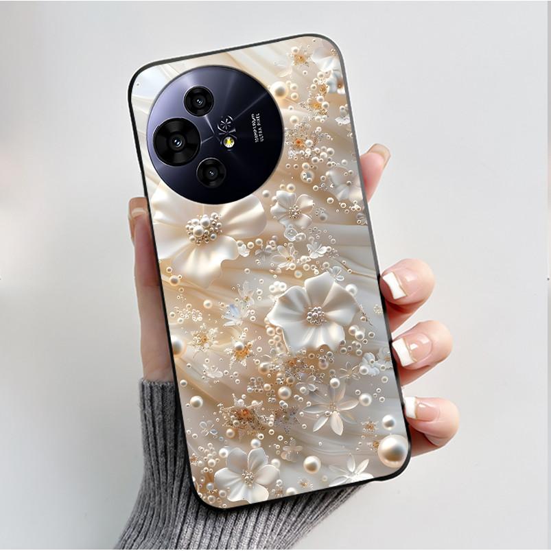 Чехол для телефона TCL 50 Pro NxtPaper 5G, Роскошный модный, с бабочкой и цветком, Черный, Мягкий ТПУ, Силиконовый, Ударопрочный, Корпус