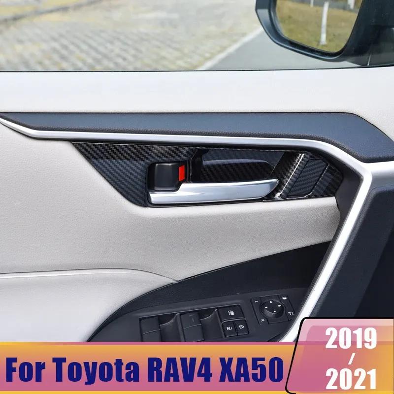 Наклейки-рамки на ручки дверей салона автомобиля из карбона для Toyota RAV4 2024 XA50 Аксессуары
