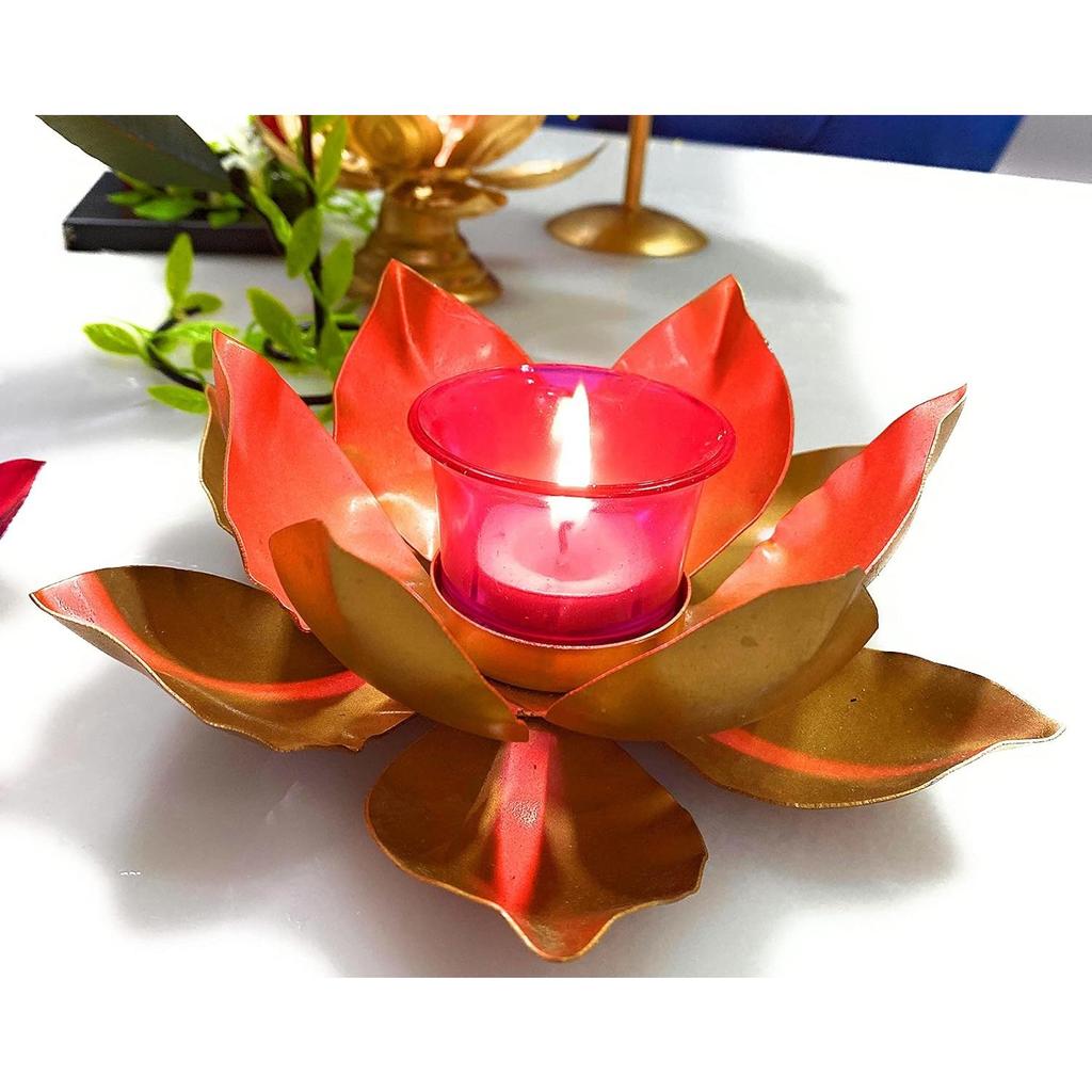 Golden Metal Big Size 7 Inch Table Lotus Flower T-Light/Tealight Holder