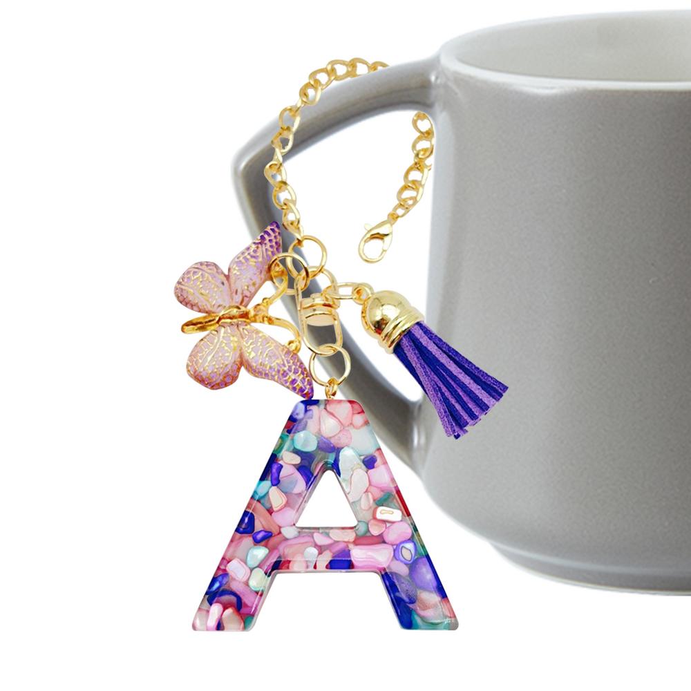 Letter Cup Chains Letter Water Bottle Charm With Butterfly And Tassel Cute Trendy Modern Mug Initial Keychain Water Bottle