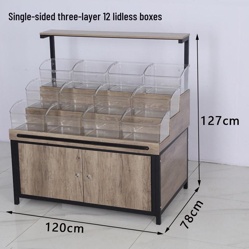 Supermarket Multi-Layer Detachable Display Rack for Bulk Dried Fruits, Grains, Candy, and Biscuits.