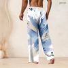 Men s Plus Size Drawstring Waist Printed Straight Leg Full Length Blue White Beach Pants With Pockets