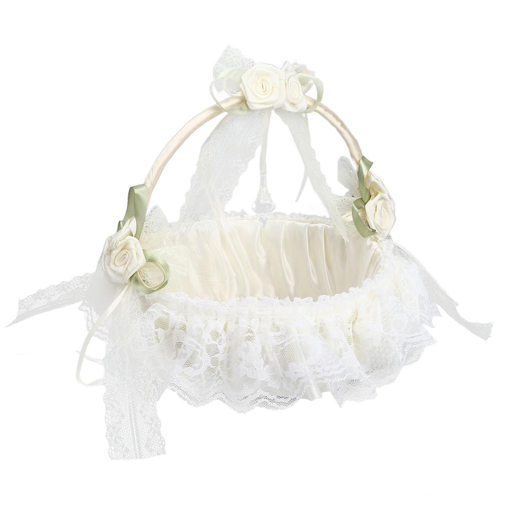 Wedding White Flower Basket Sufficient Capacity Lace Edge Elegant Romantic Flower Basket for
