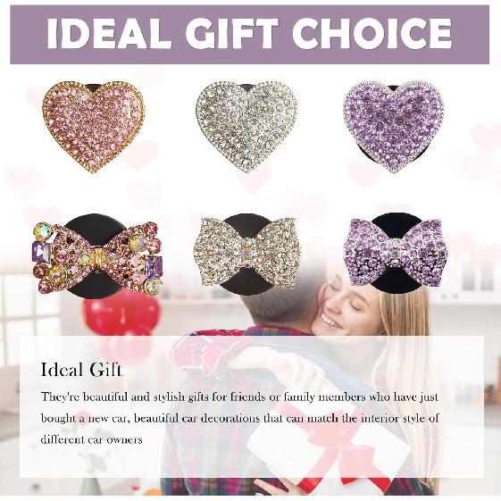 2PCS Bling Car Vent Clips with Bow Tie & Heart Design,Stylish Car Air Vent Clips with Rhinestones for Cars Decorations,Universal Vehicle Accessories