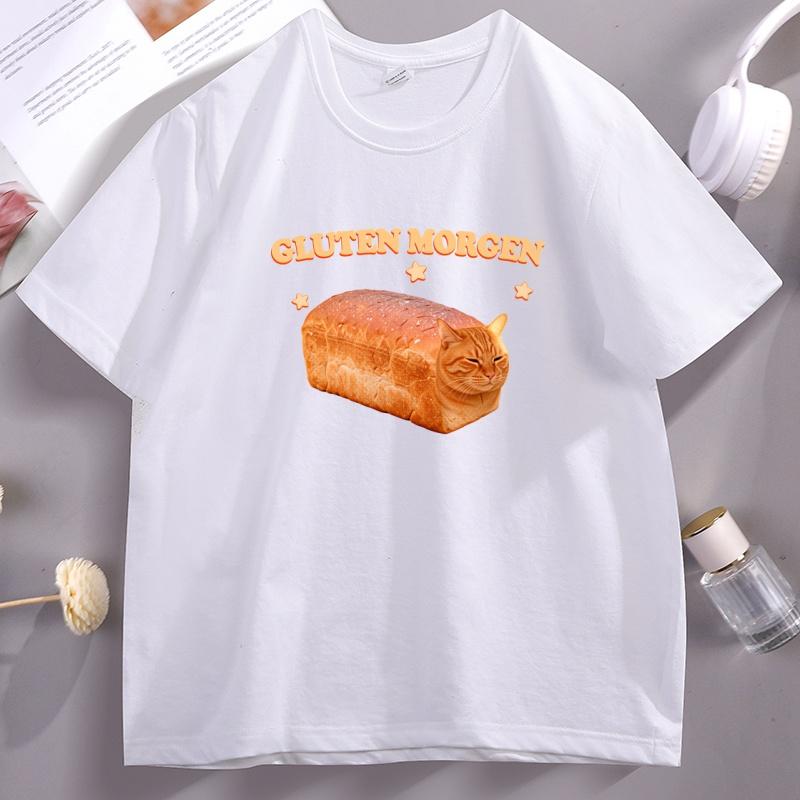 Gluten Morgen Забавная Кошка Буханка Футболка Унисекс WoUnisex Забавная Кошка С Принтом Футболка Удобная Круглый Вырез Короткий Рукав Футболки Одежда Топы
