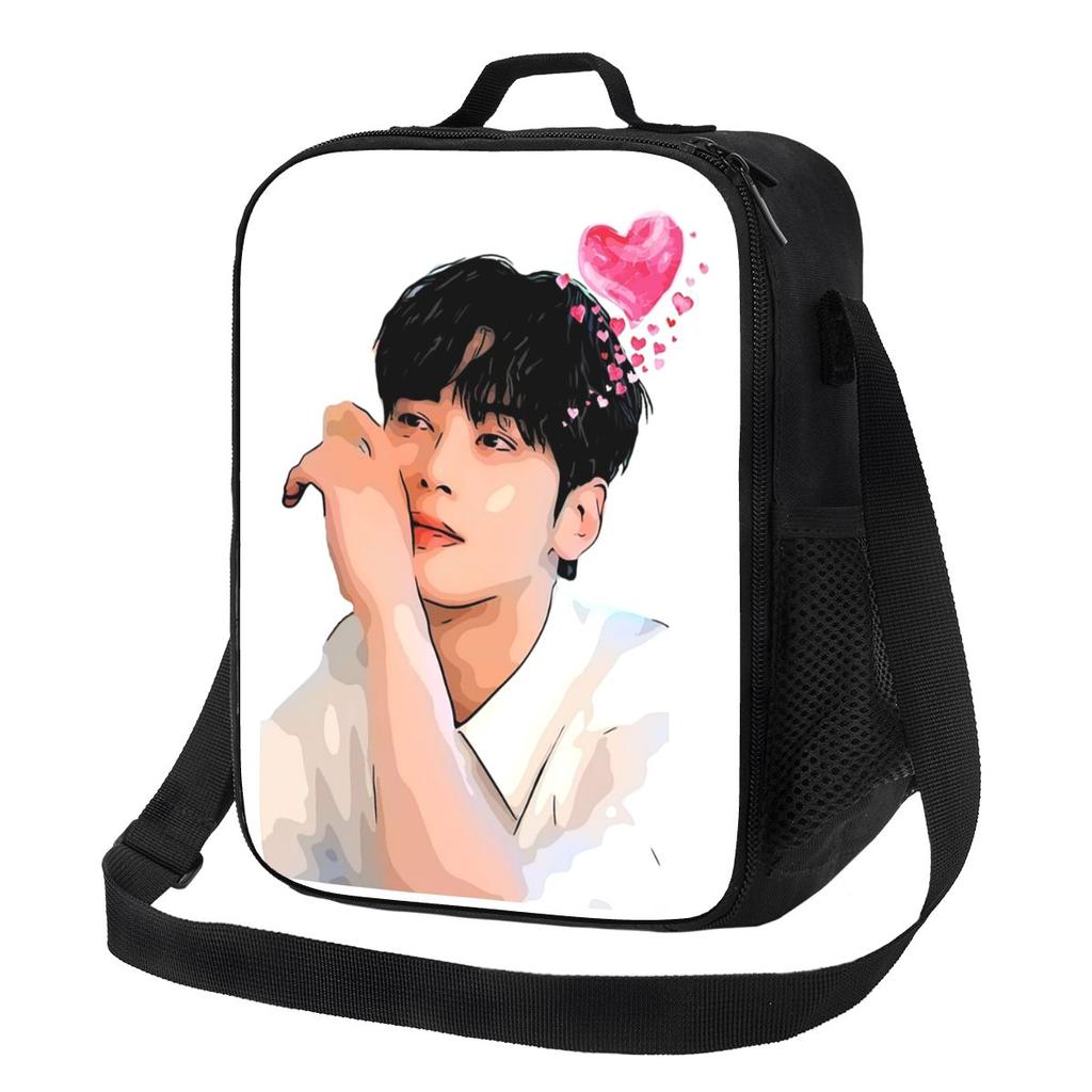 Cha EunWoo Kpop Astro Insulated Lunch Bag for School Picnic Storage Food Boxes Leakproof Container Cooler Thermal Lunch Box Tote