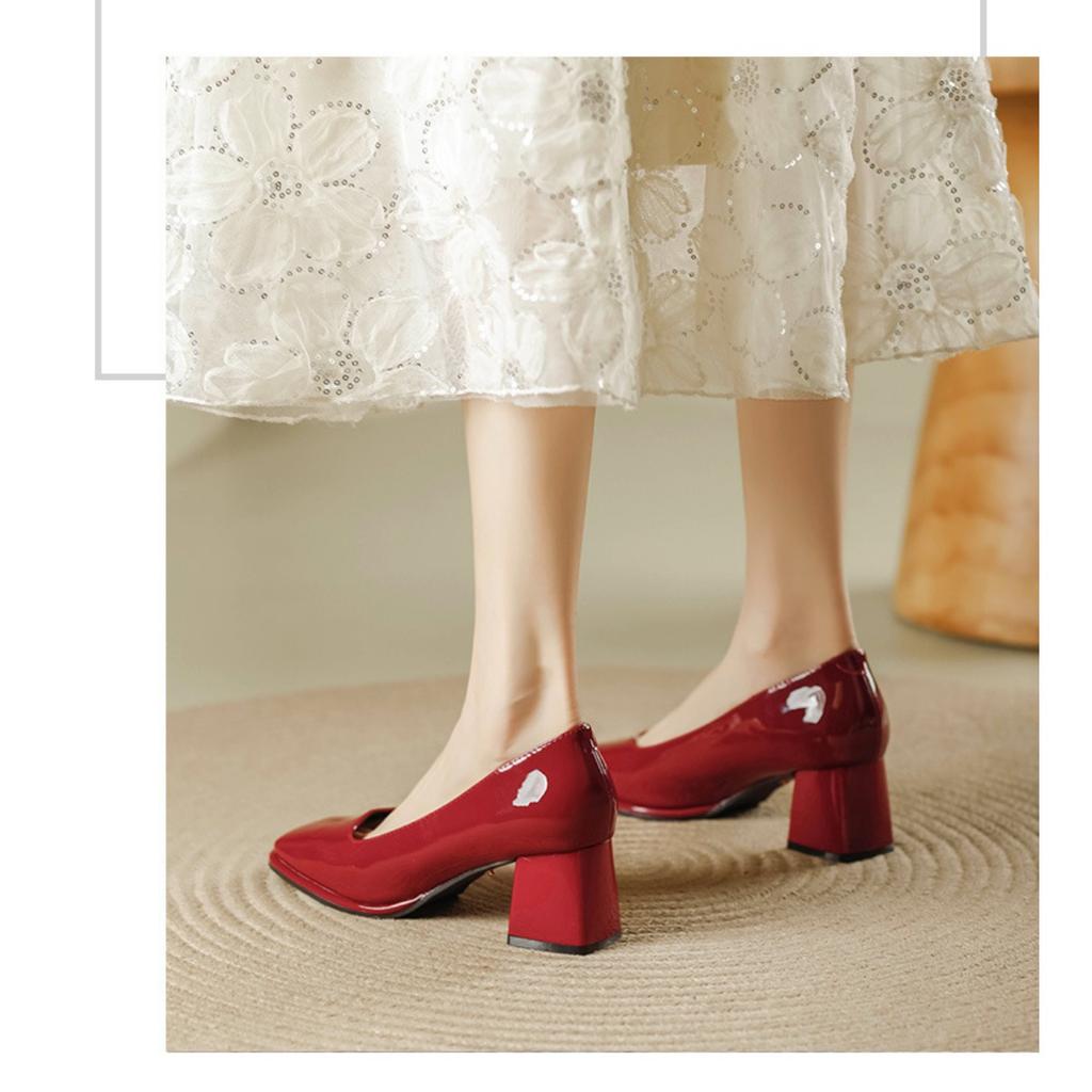 Лакированная кожа, толстые, на высоком каблуке, новые женские туфли Hundred with A Word with High-heeled Women's Single Shoes, женские туфли на высоком каблуке, элегантные