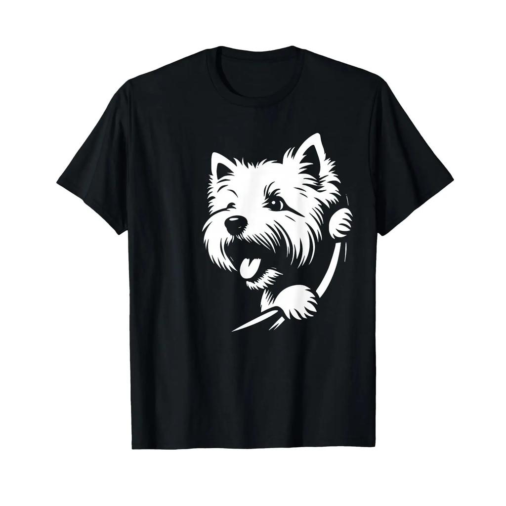 West Highland White Terrier Peering Dog Westie Design T Shirt Vintage Breathable Streetwear Fashion Homme