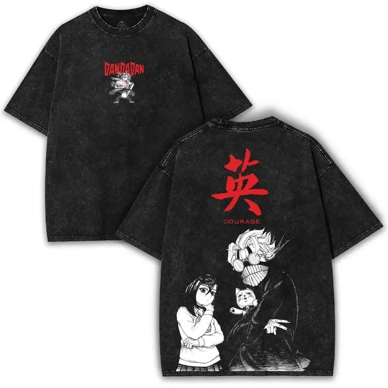 Funny Animen Dandadan Print Tshirts Men Women Washed Vintage Tees Hip Hop Fashion Oversized Street Short Sleeve Harajuku Tops
