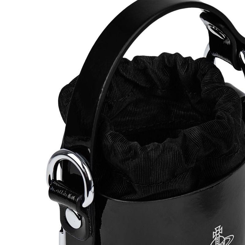 Vivienne Westwood Daisy Letter Print Detachable Shoulder Strap Patent Leather Bucket Bag Mini Women bags Black 5202006SUL0076BONES