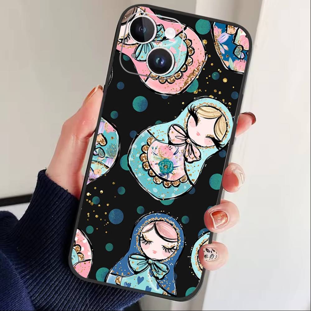 D-Russian Dolls Matryoshka Phone Case For iPhone 17 16 15 14 13 12 Max Plus Silicone Black Cover