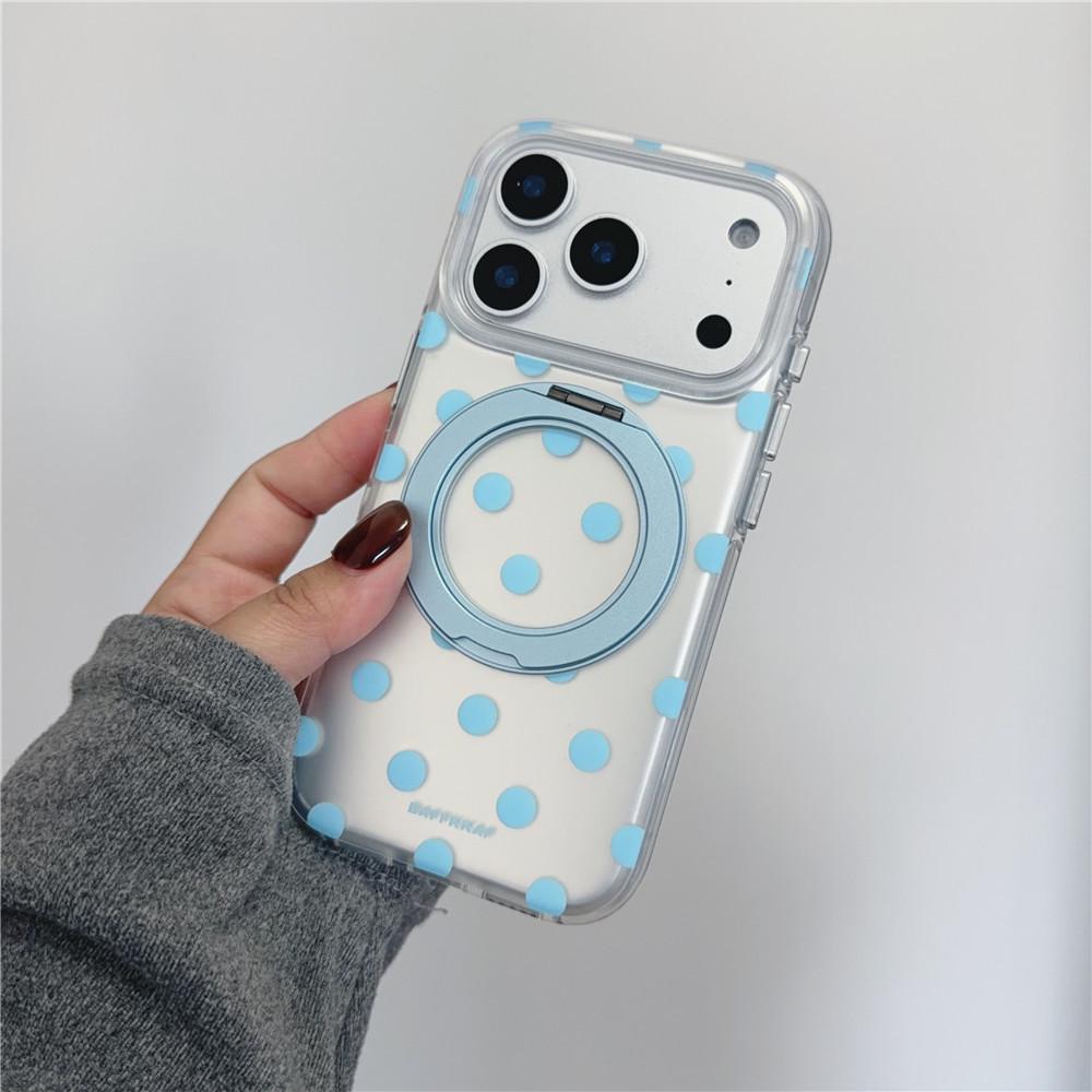 Корейский чехол-подставка с вращающимся механизмом и горошком для iPhone 13/14/15/16/17 Pro Max