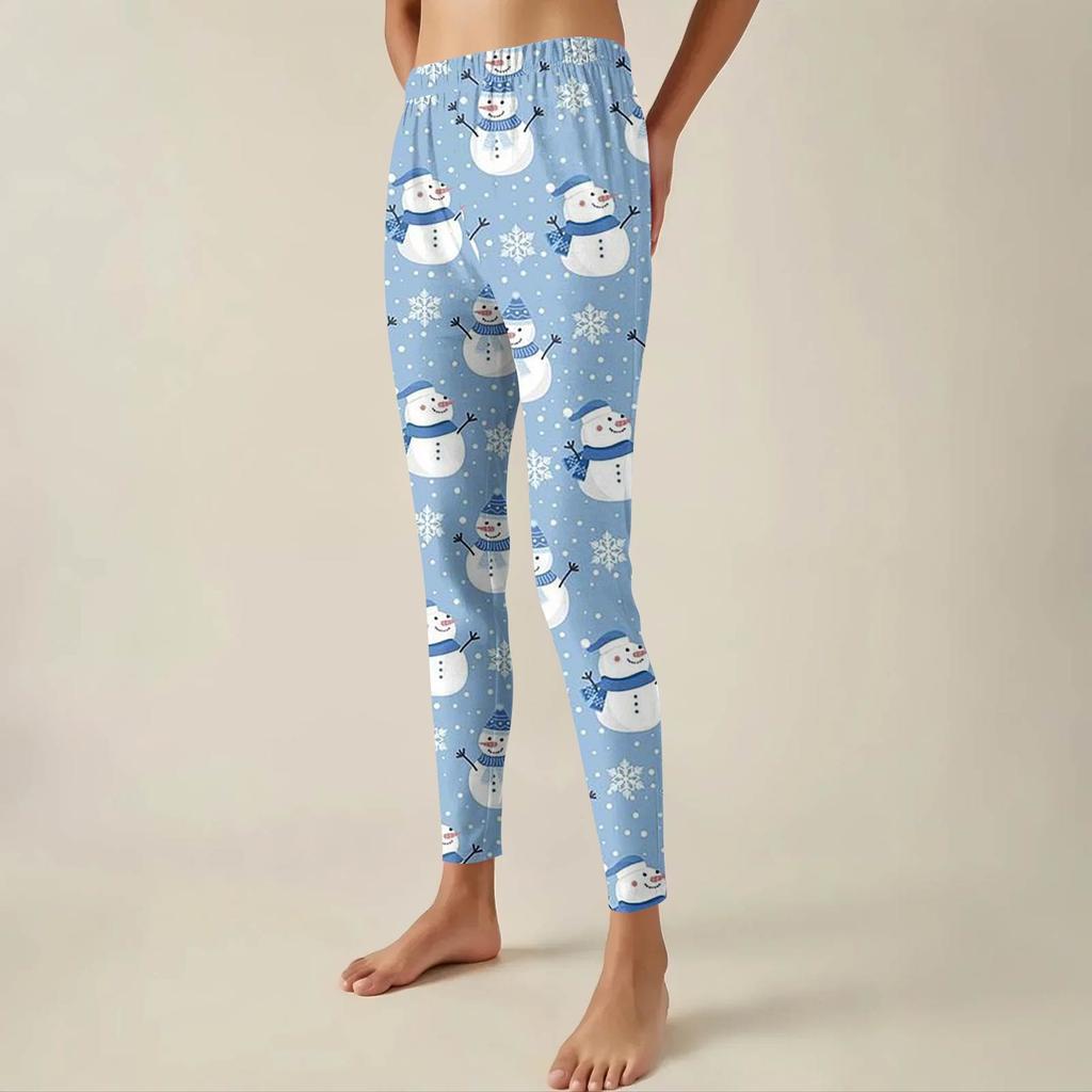 Women's Pants Christmas Printed Stretchy Soft Bottoms Casual Home Sleeping Pants