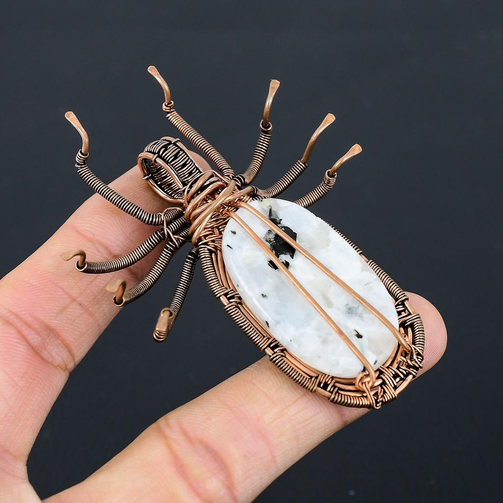 Подвеска-паук из натурального радужного лунного камня, медная проволока, 2,56 дюйма, u6s25