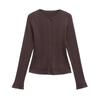 2025 Spring Women's European & American Ribbed Crew Neck Long Sleeve Knitted Cardigan