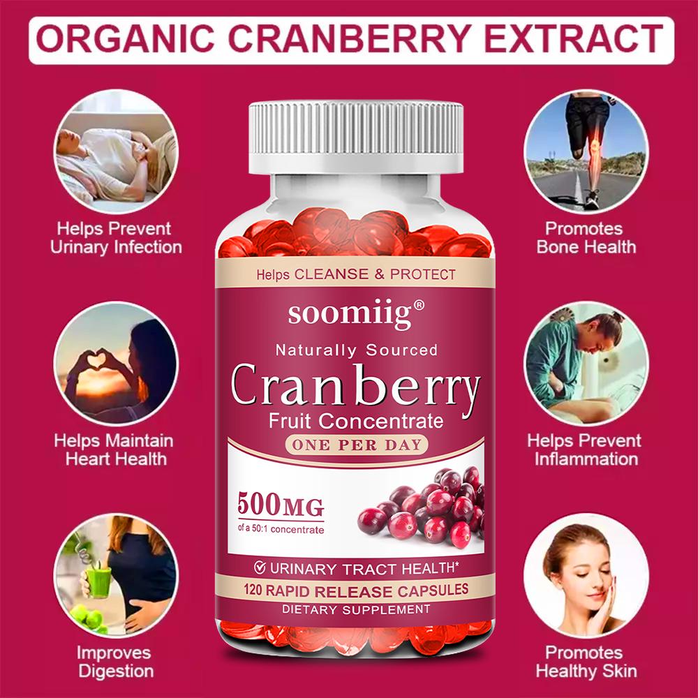 Cranberry Fruit Softgels 500mg 50:1 Extract, 120 Rapid Release Capsules,Vegan Non‑GMO for Men & Women