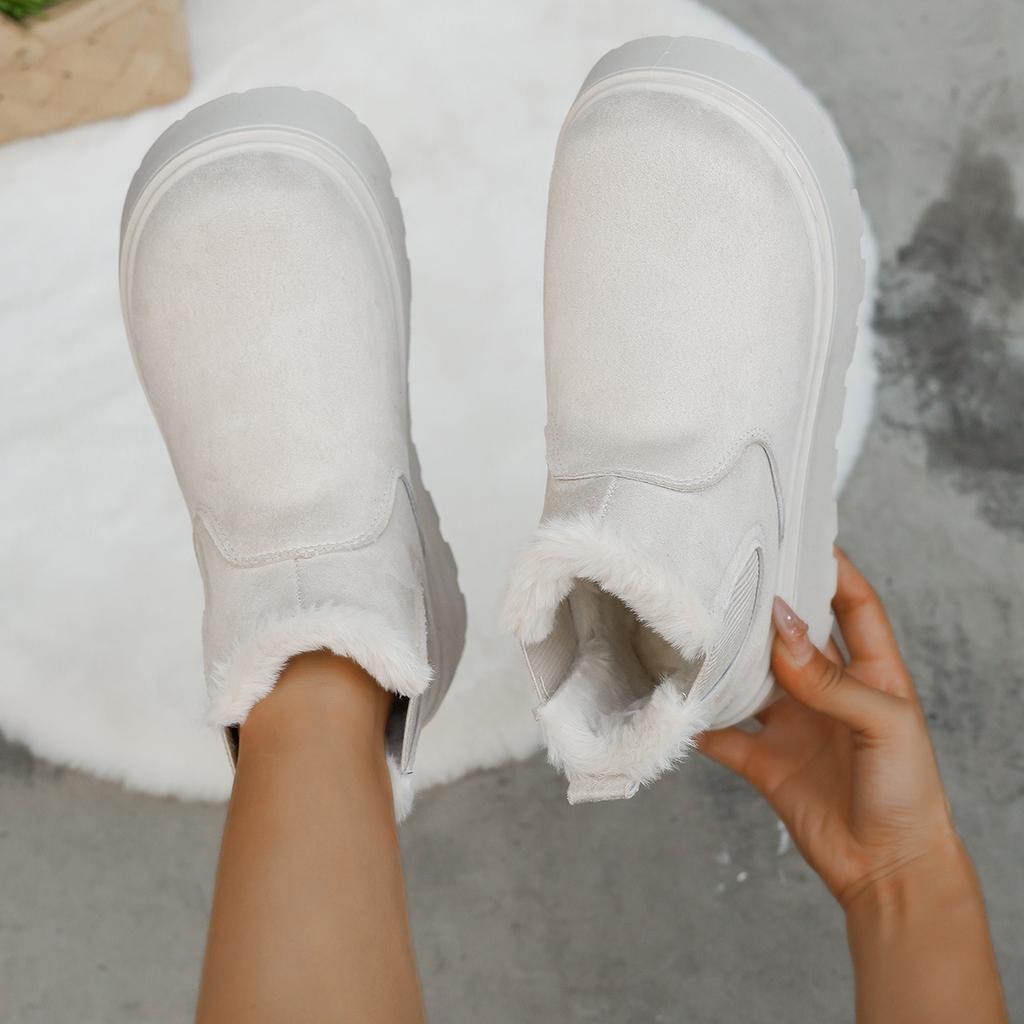 2025 осень и зима новые женские ботинки на толстой подошве для снега, хлопковые туфли с бархатной подкладкой, с круглым носком и голенищем, хлопковые ботинки 2025