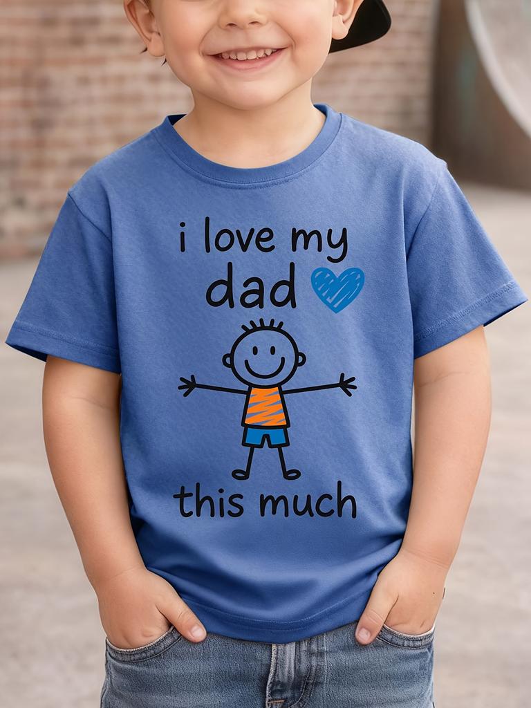Summer Children's I Love My Dad This Much Letter and Simple Stroke Printed Gift Cute Cartoon T-shirt Round Neck Parent-child Top