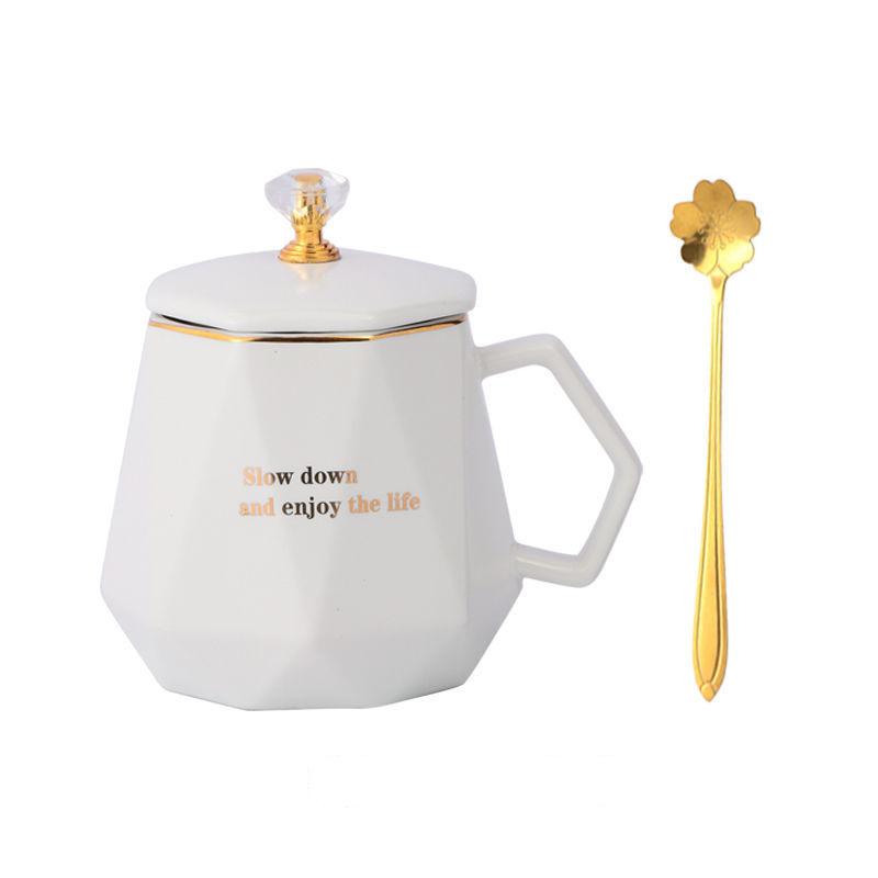 Кофейная чашка, кружка с крышкой, ложка, керамическая чашка, европейский стиль, корейская студентка, большая емкость, чайная чашка, домашняя питьевая вода