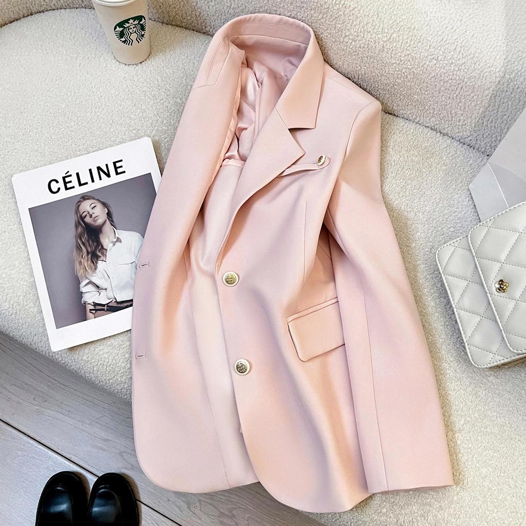 Женский розовый свободный повседневный пиджак - Молодящий, Высококлассный, Коллекция Весна/Осень 2025