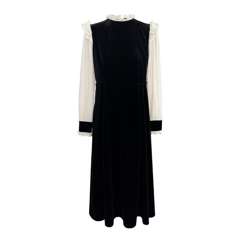 Женское бархатное платье с завышенной талией Thirteen Lines - Осень/Зима 2022, Французский стиль, Длинная юбка, Возврату не подлежит