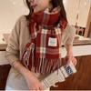 Красный клетчатый шарф из имитации кашемира, женская мода, осенне-зимний теплый шарф с бахромой, легкий осенне-зимний плед-накидка для повседневной носки